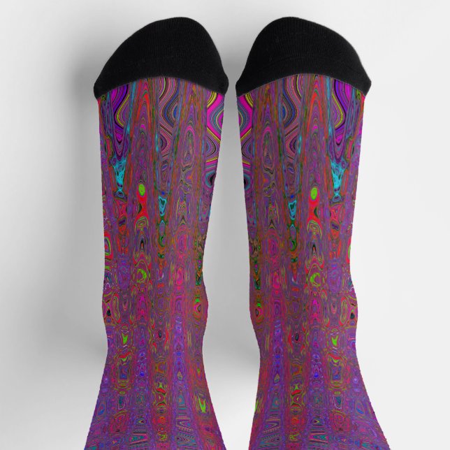 Chaussette Vagues Atomiques Rétro Magenta Groovy Psychédéliqu (Haut)