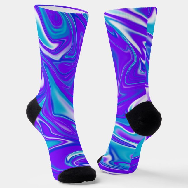 Chaussette Vagues célestes : Le marbre bleu blanc et violet (Angulaire)
