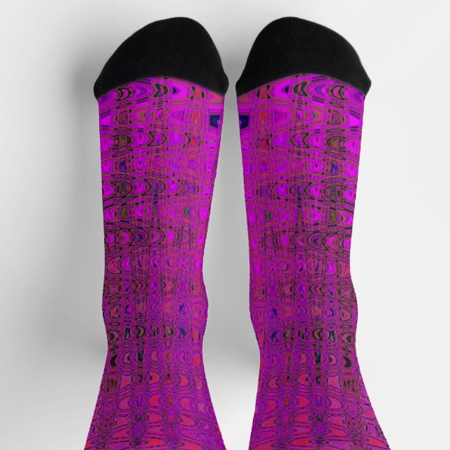 Chaussette Vagues de Boomerang Rétro Magenta Abstraites (Haut)