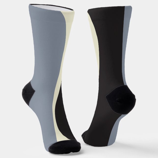 Chaussette Vagues simples 2 en noir, gris et crème (Angulaire)