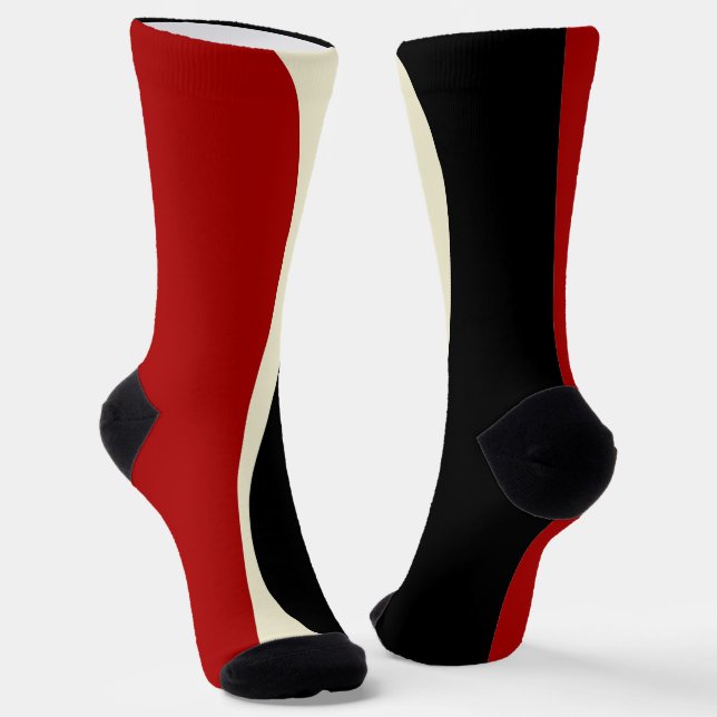 Chaussette Vagues simples 2 en rouge et crème (Angulaire)