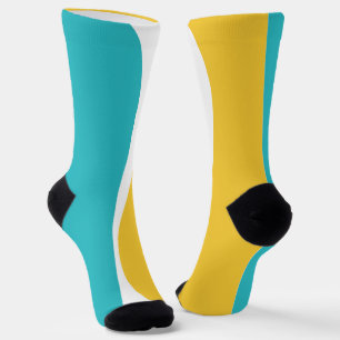 Chaussette Vagues simples 2 en Turquoise, Jaune et Blanc