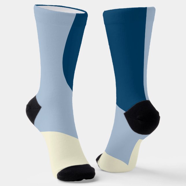 Chaussette Vagues simples - bleu foncé, bleu clair et crème (Angulaire)