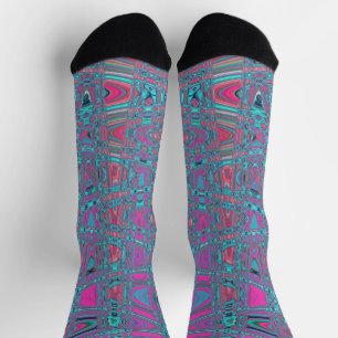 Chaussette Vagues Zigzag Rétro Abstraites Bleues et Magenta