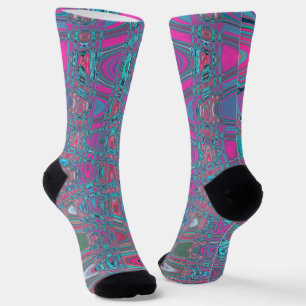 Chaussette Vagues Zigzag Rétro Bleu et Magenta Abstraites et