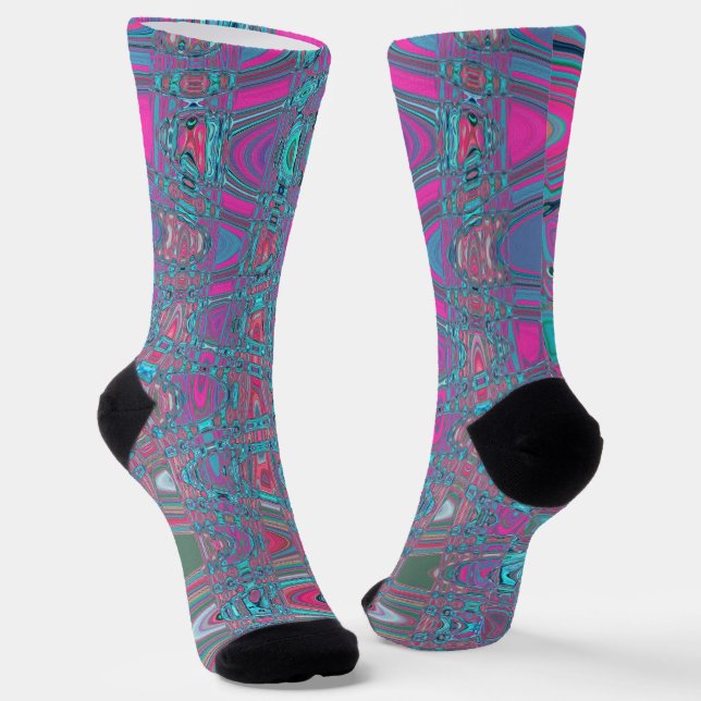 Chaussette Vagues Zigzag Rétro Bleu et Magenta Abstraites et  (Angulaire)