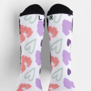 Chaussette Valentines Coeur violet rose main tiré Motif
