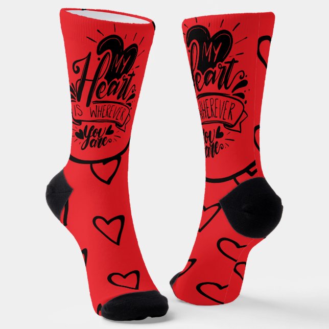 Chaussette Valentines Day Hearts Red Black Citation (Angulaire)
