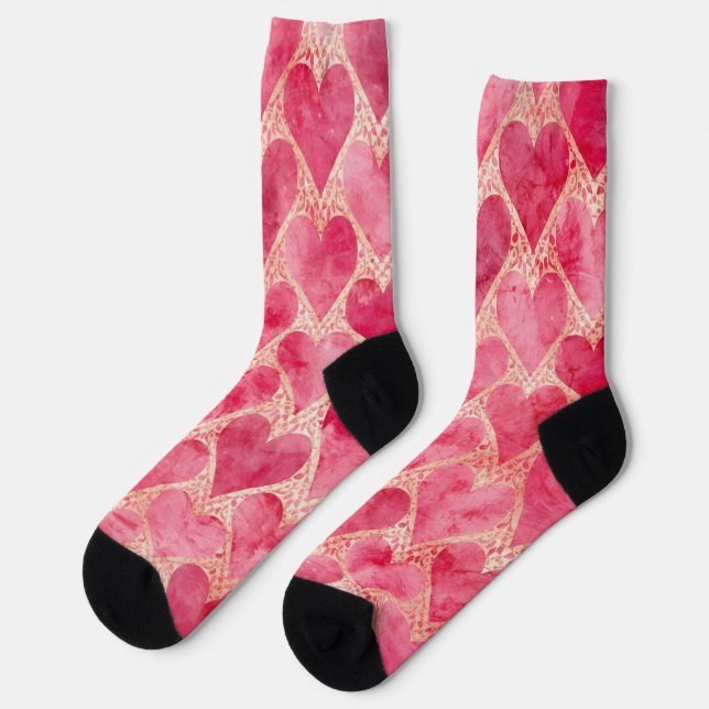 Chaussette Valentine's Day, Red Pink Love Heart Pattern (Gauche)