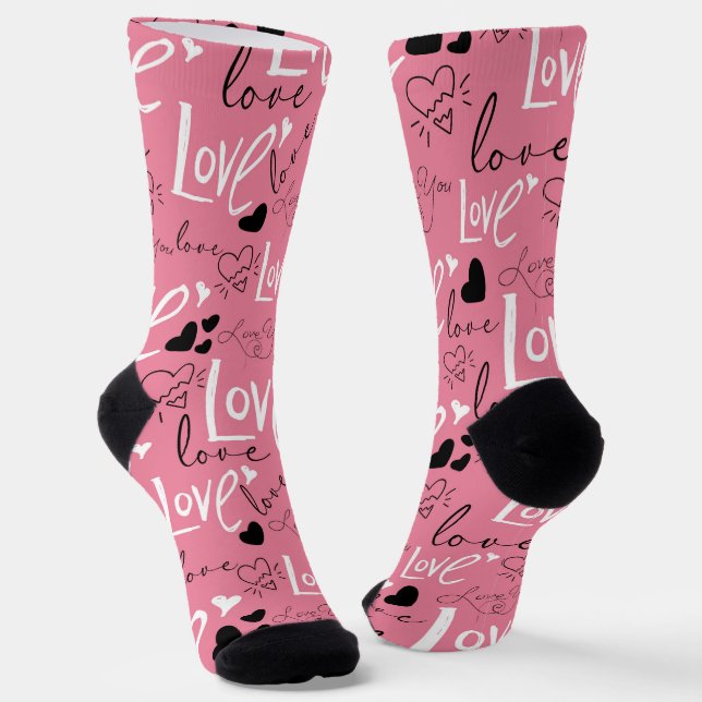 Chaussette Valentines motif Love typographie coeurs (Angulaire)
