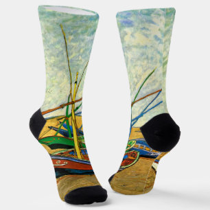 Chaussette Van Gogh Bateaux de pêche sur la plage à Saintes-M