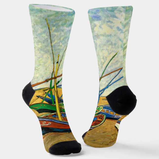 Chaussette Van Gogh Bateaux de pêche sur la plage à Saintes-M (Angulaire)