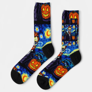 Chaussette Van Gogh Halloween Portrait - Nuit étoilée avec Pu