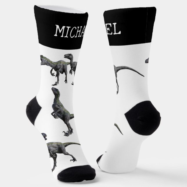 Chaussette Velociraptor Raptor Dinosaur nom personnalisé (Angulaire)