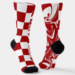 Chaussette Vérifications et tourbillons en rouge et blanc
