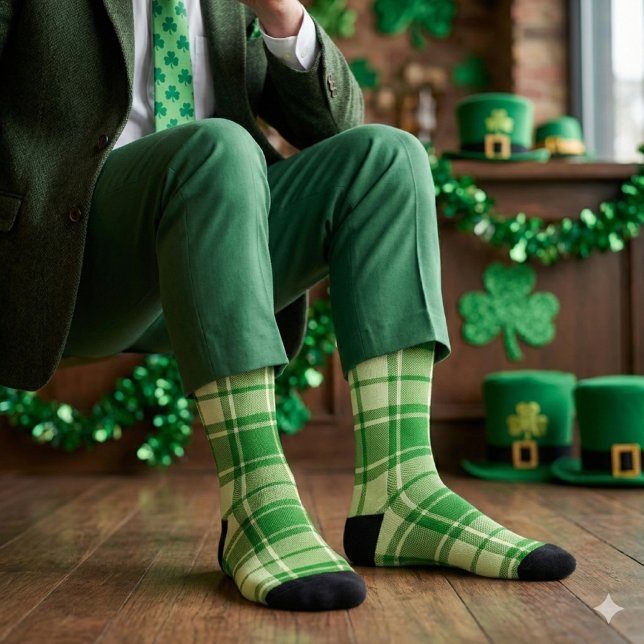 Chaussette Vert à carreaux St. Patrick's Day  (Accessorize your St. Patrick's day outfit with Irish Green plaid socks for men and women.)