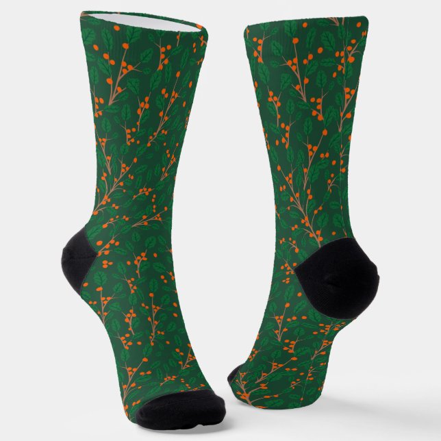 Chaussette Vert Botanique Orange Baie Noël (Angulaire)