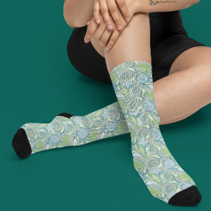 Chaussette Vert clair et bleu motif de paisley ethnique