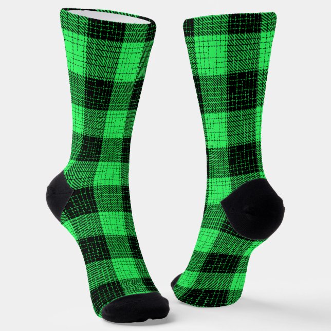 Chaussette Vert Croix à carreaux Noir Buffalo Check (Angulaire)