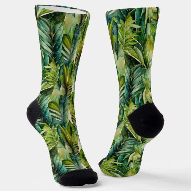 Chaussette Vert et Turquoise Aquarelle Tropical Palm Feuille (Angulaire)
