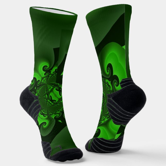 Chaussette Vert foncé et vague spirale lime (Angulaire)