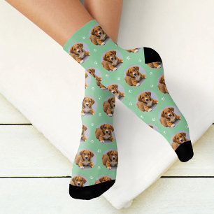 Chaussette Vert menthe amusant Photo personnalisée de chien E