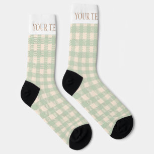 Chaussette vert sauge clair en vichy plaid préppé coché
