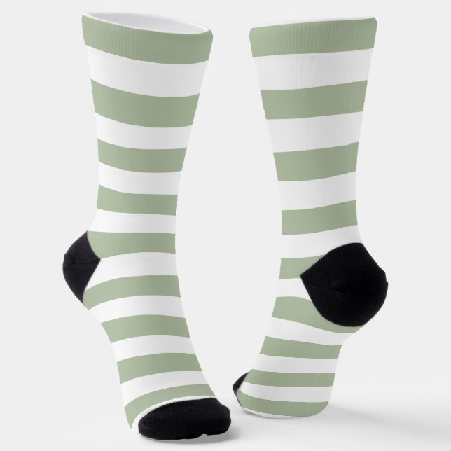 Chaussette Vert sauge clair et rayures blanches (Angulaire)