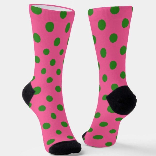 Chaussette Vert sur rose Pois Design Motif (Créateur téléchargé)