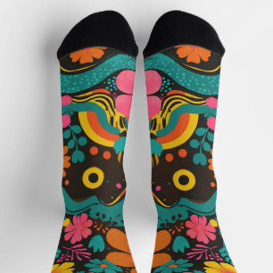 Chaussette Vibes Groovy des années 70 Motif Rétro