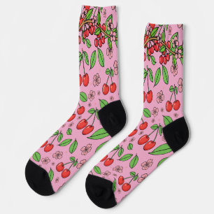 Chaussette Vibes Rouges Cerise Kawaii - Esthétique Féminine M