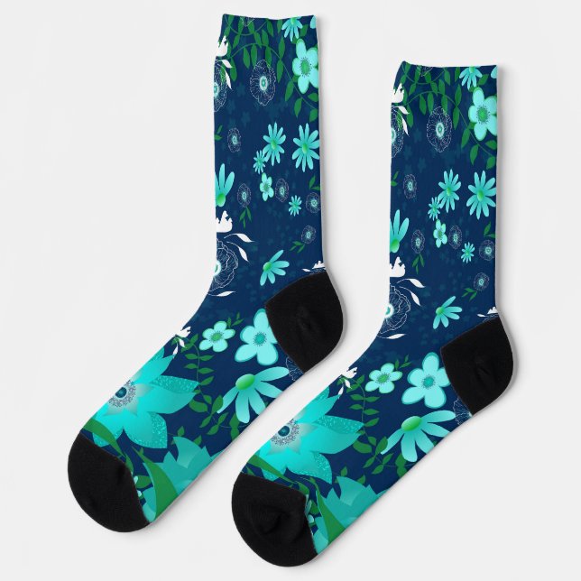 Chaussette Vibes tropicales Girlie Floral Turquoise Chaussett (Gauche)