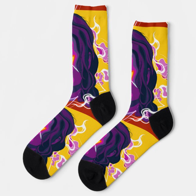 Chaussette Vibrant Stylized Portrait with Abstract Elements (Gauche)