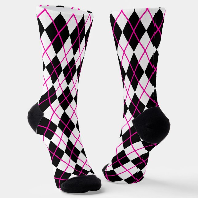 Chaussette Vichy rose et noir Argyle Diamant  (Angulaire)