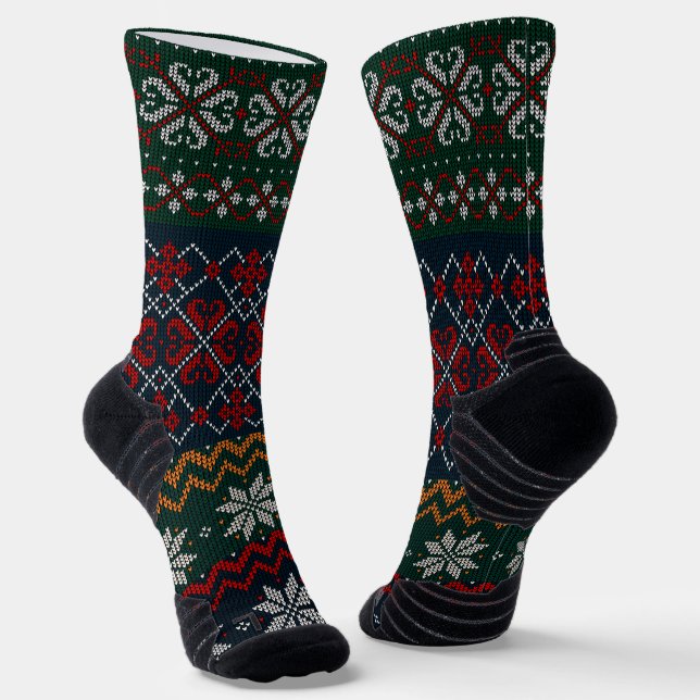 Chaussette Vieille mode style rétro Olive vert et rouge Papa (Angulaire)