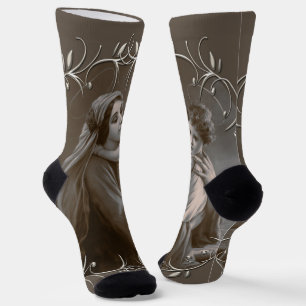 Chaussette Vierge vintage et enfant avec cadre argenté