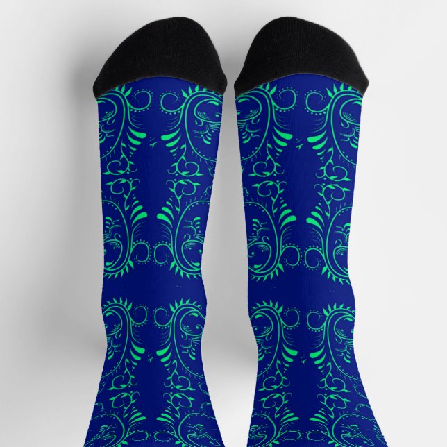 Chaussette Vignes abstraites vertes motif bleu (Haut)