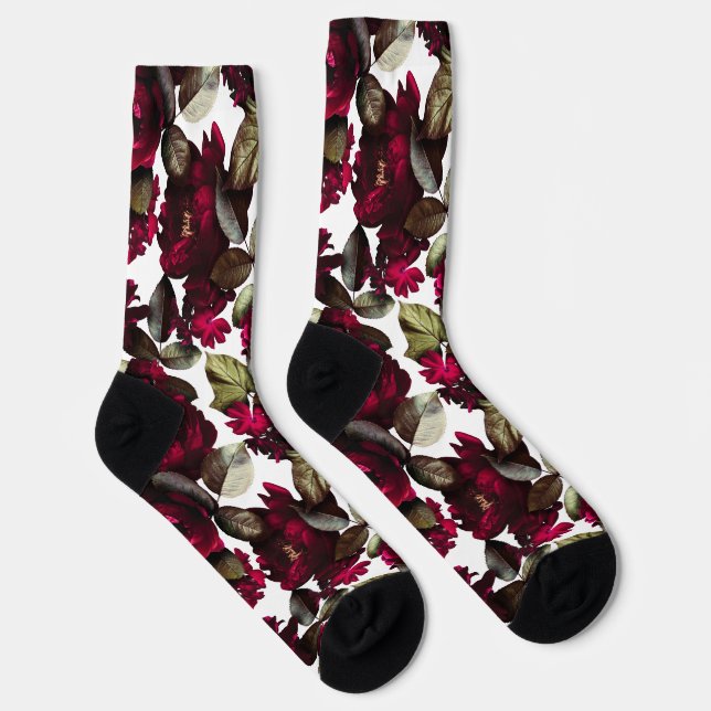 Chaussette Vin de Bourgogne ludique blanc motif floral (Droite)