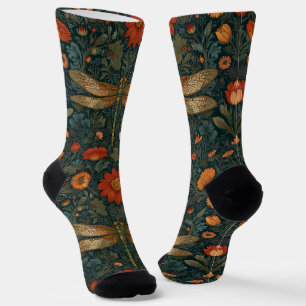 Chaussette Vintage dragonfly orange floral vert boho chic