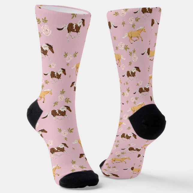 Chaussette Vintage Floral Horse Motif (Angulaire)