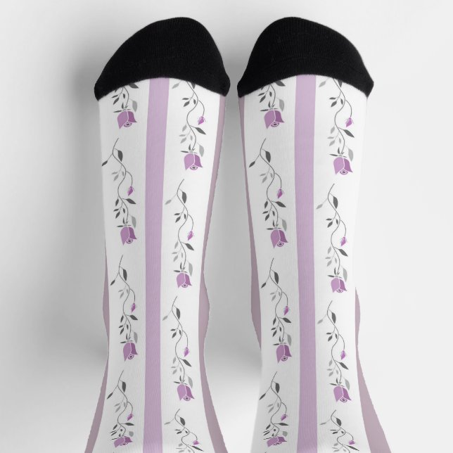 Chaussette Vintage Flowers Striped pattern white beige pink  (Haut)