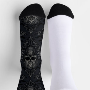 Chaussette Vintage gothique victorien crâne damassé Halloween