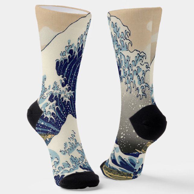 Chaussette vintage japonais art paysage océanique grande vagu (Angulaire)