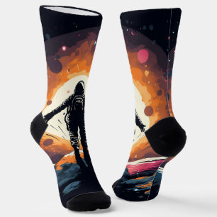 Chaussette Vintage minimaliste astronaute aventure spatiale