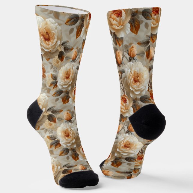 Chaussette Vintage motif floral délicat. (Angulaire)