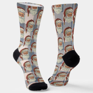 Chaussette Vintage Père Noël Blanc En vichy Motif