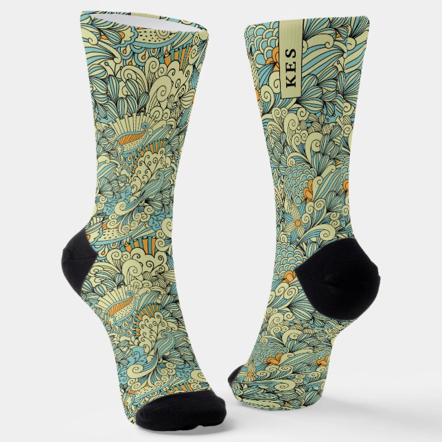 Chaussette Vintage Retro Botanical Floral Pattern Monogram (Angulaire)