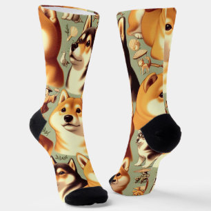Chaussette Vintage Shiba Inu Motif sans couture