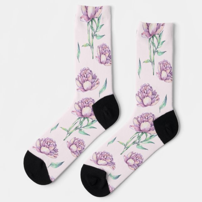 Chaussette Vintage Violet Peony Flowers Seamless Pattern (Gauche)