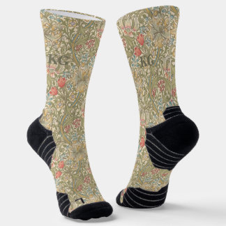 Chaussette Vintage William Morris Marine Bleu Rouge Chrysanth